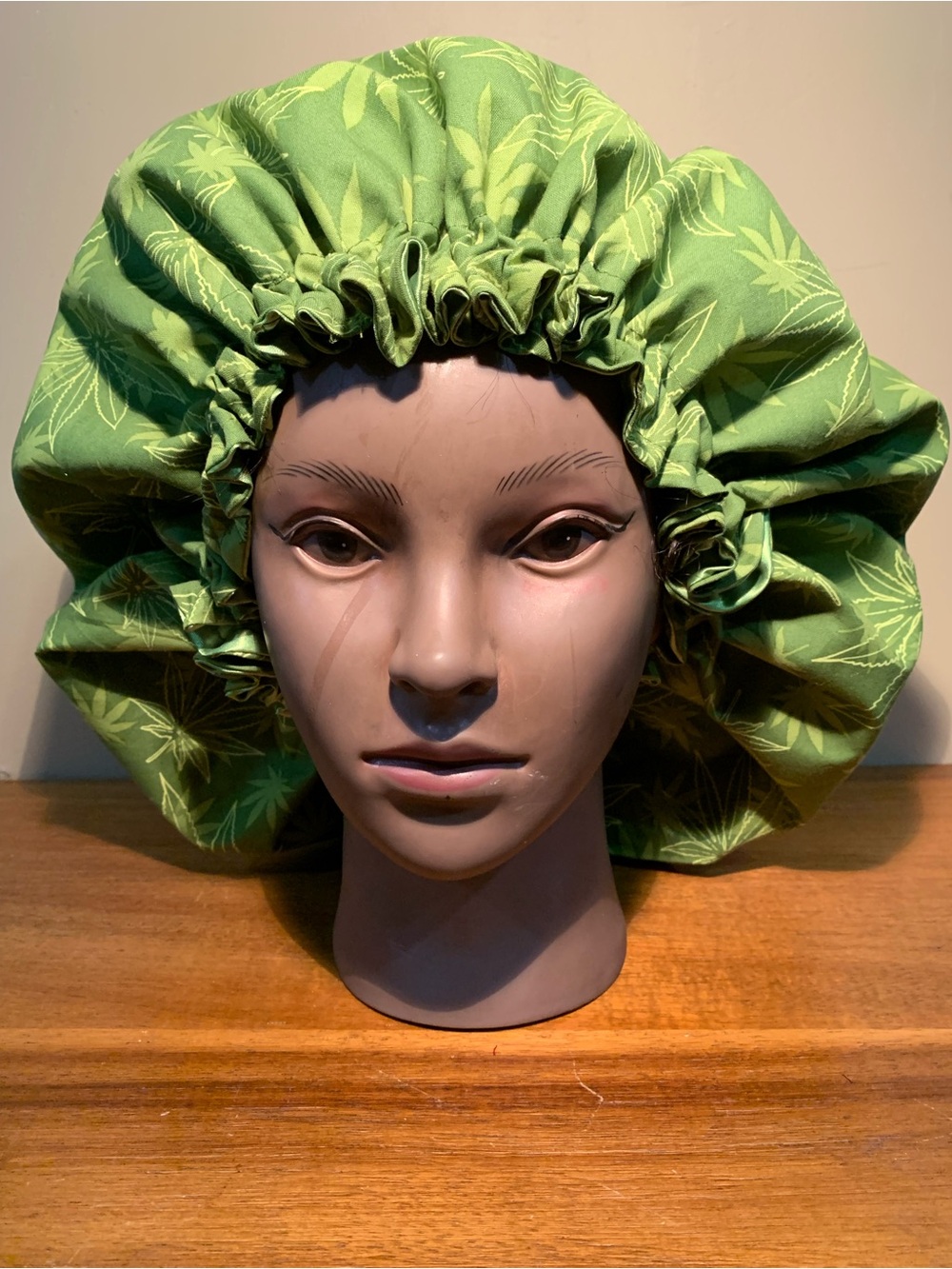 Green 420 Printed Satin-Lined Bonnet Cap
